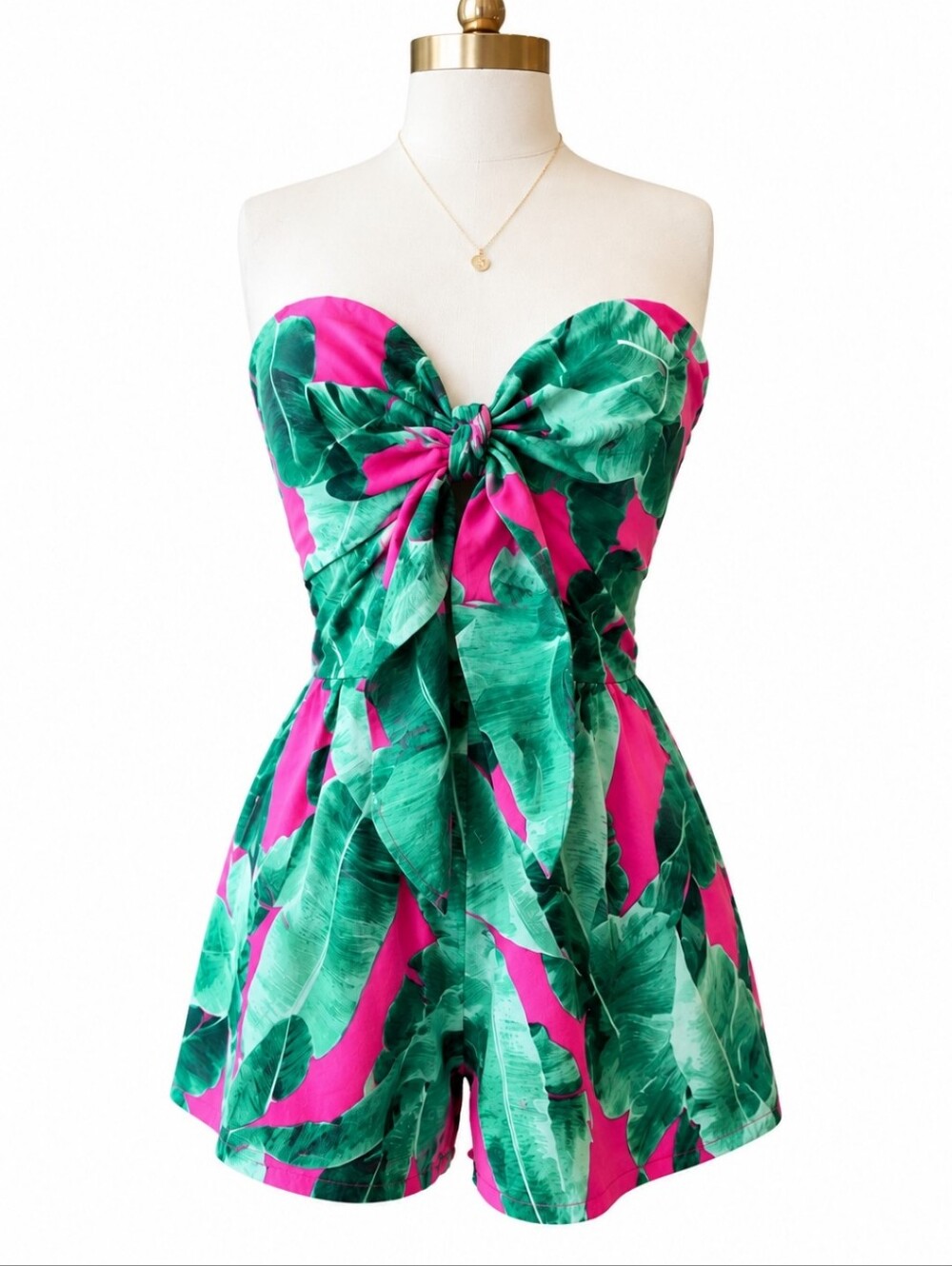 Buddy Love Hot Pink & Green Tropical Tie-Front Romper.